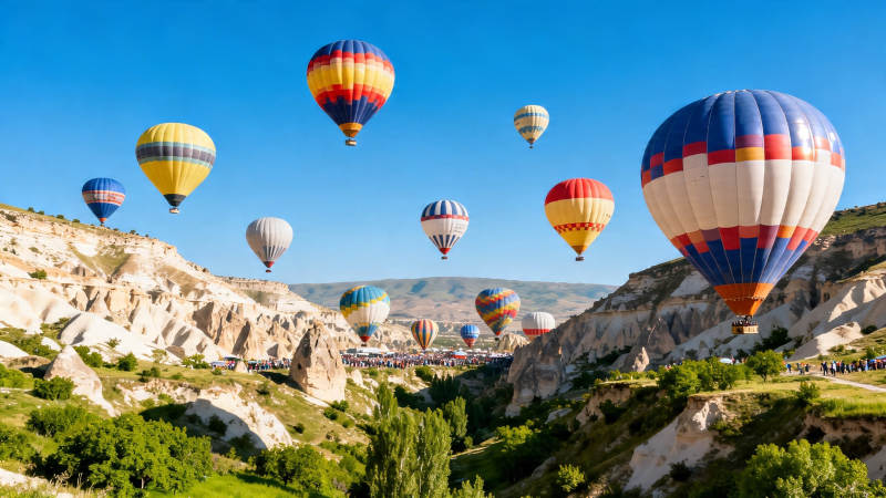 热气球飞越卡帕多奇亚峡谷图片