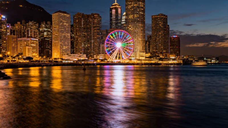 香港夜景 摩天轮璀璨图片