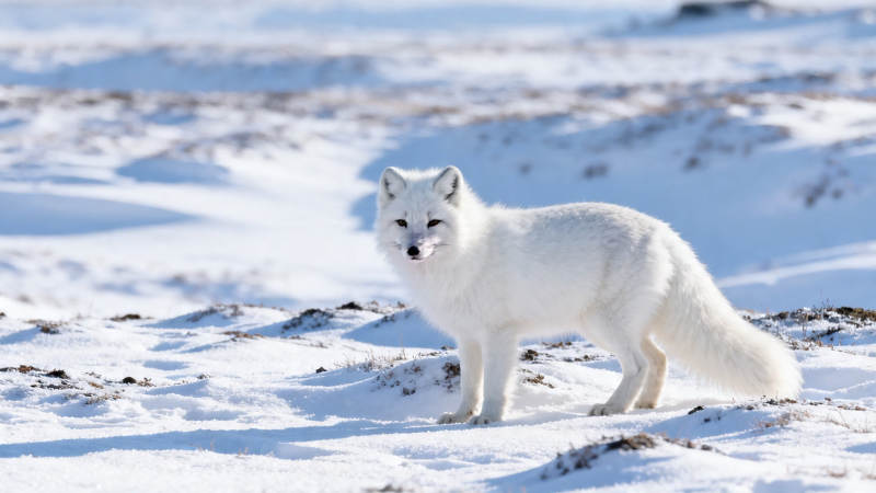 雪原白狐静立凝望图片
