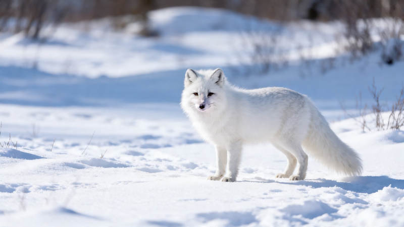 雪原白狐 静立凝望图片