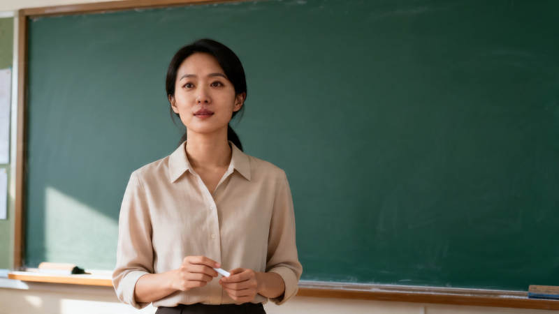 女教师讲台前授课图片