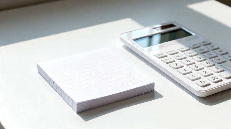 计算器与便签纸静置桌面图片