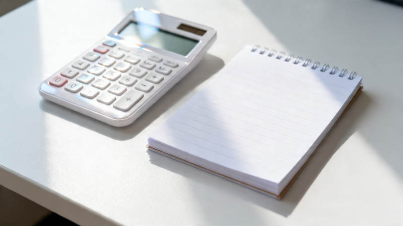 计算器与记事本静置桌面图片