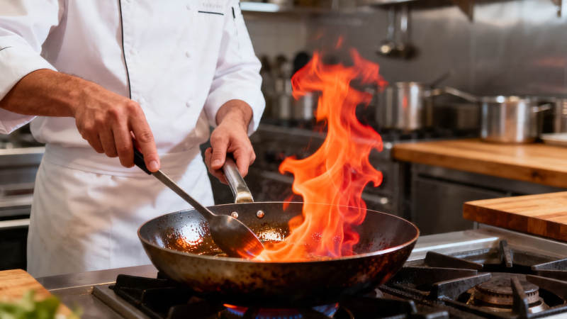 厨师爆炒火焰升腾图片