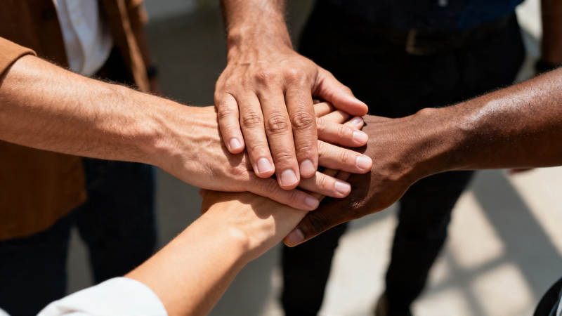 众人叠手 团结一心图片