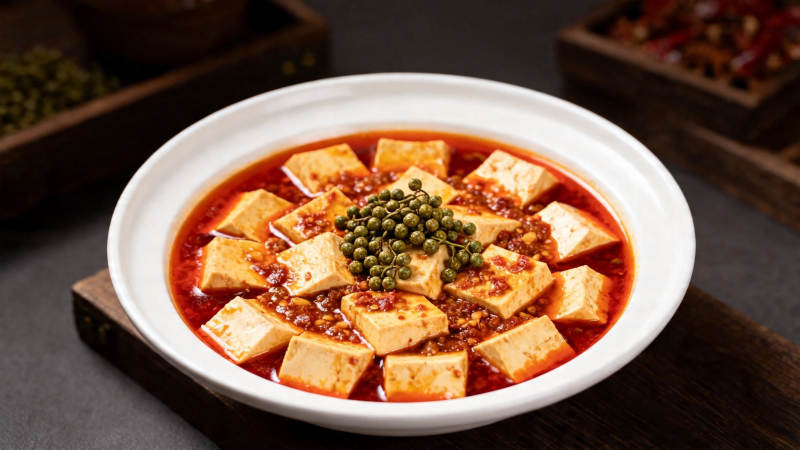 麻婆豆腐 红油绿椒香浓诱人图片