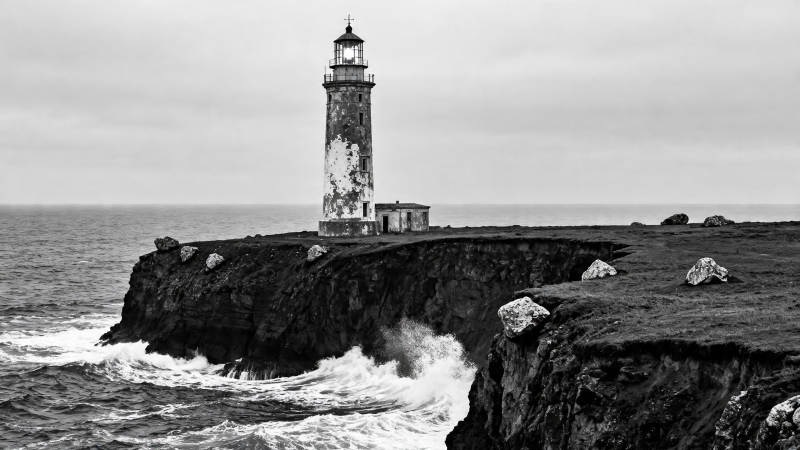 悬崖灯塔 海浪拍岸图片