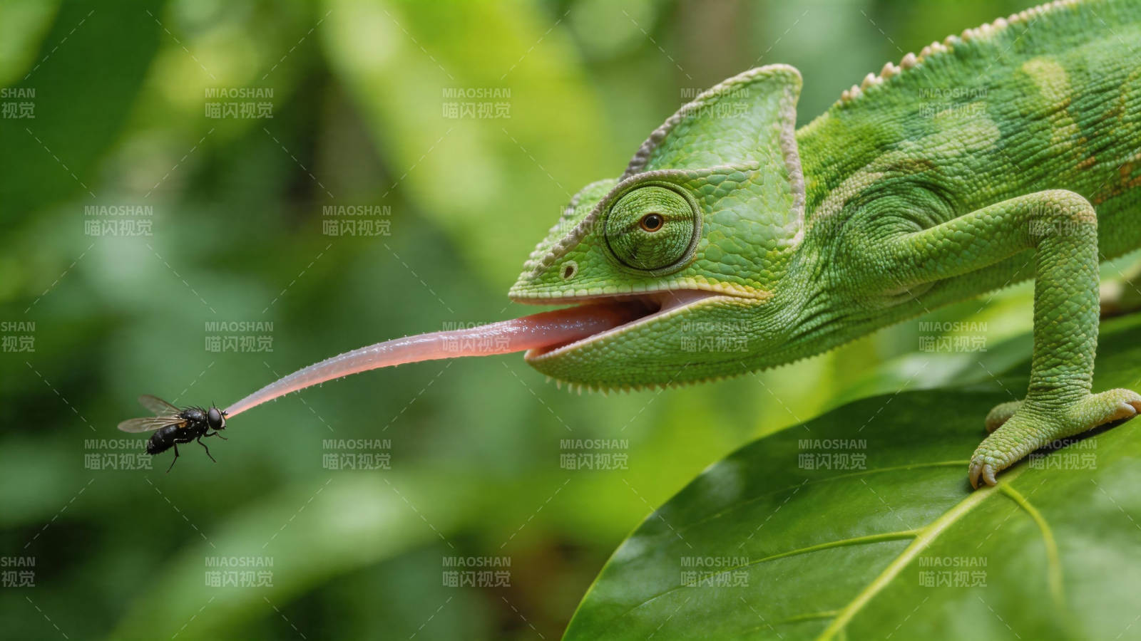 变色龙吐舌捕飞虫图片