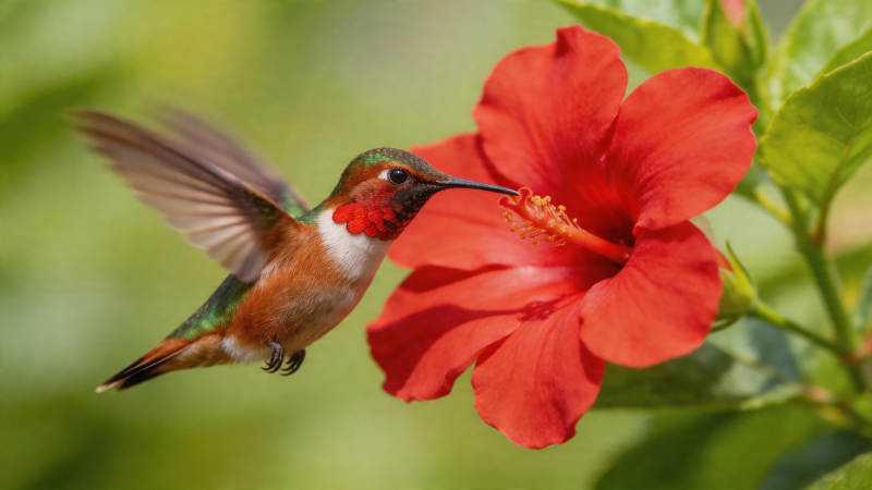 蜂鸟采蜜红 Hibiscus图片