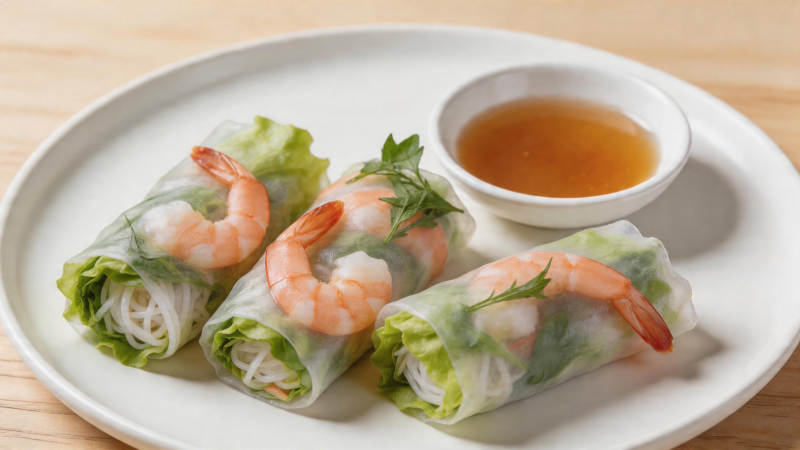 鲜虾春卷配蘸酱图片