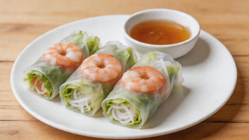 鲜虾春卷配蘸酱图片