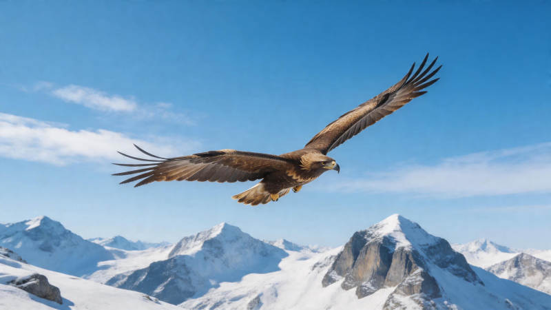 雪山之巅 雄鹰展翅翱翔图片