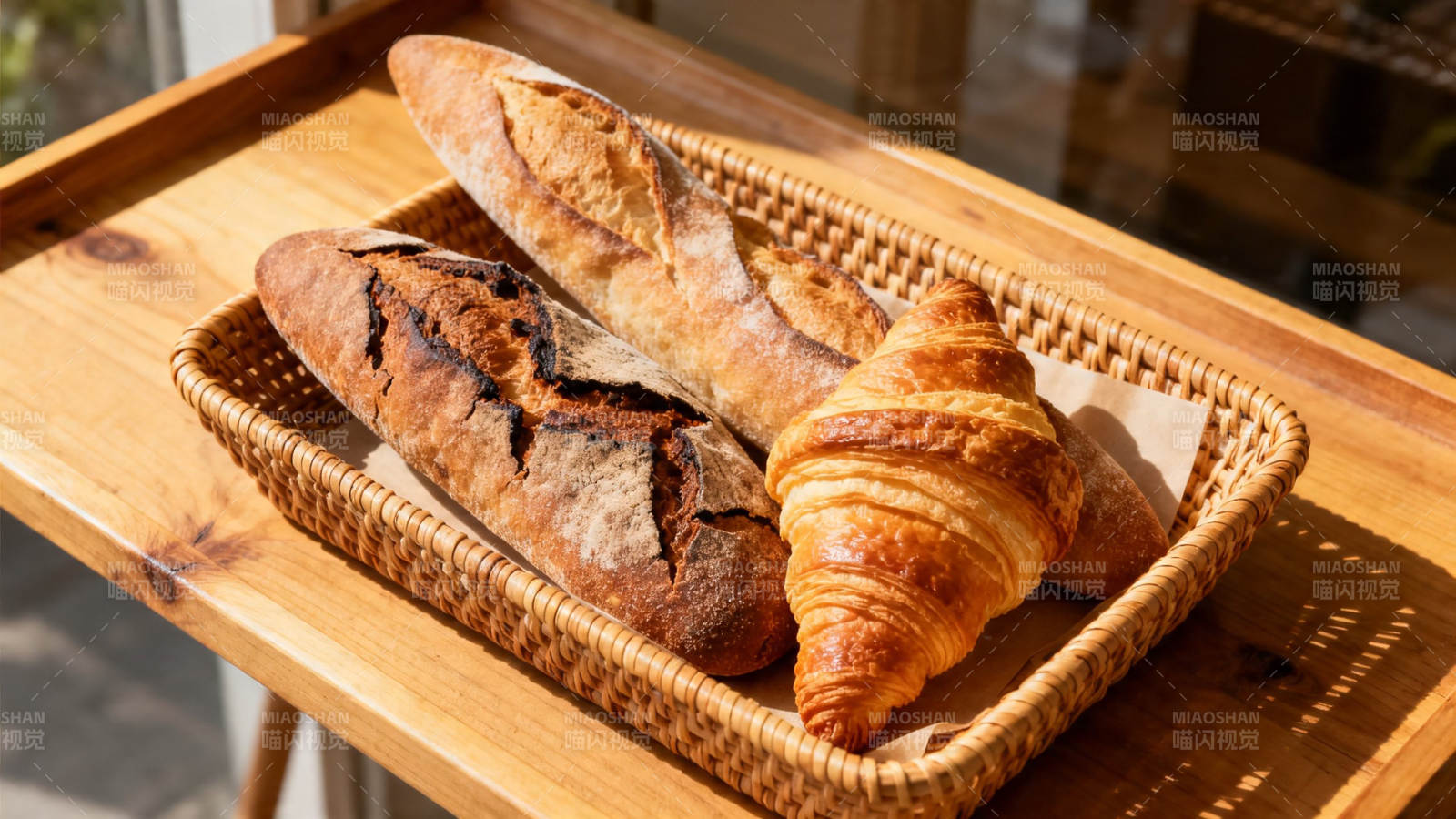 篮中法棍与可颂 香酥诱人图片
