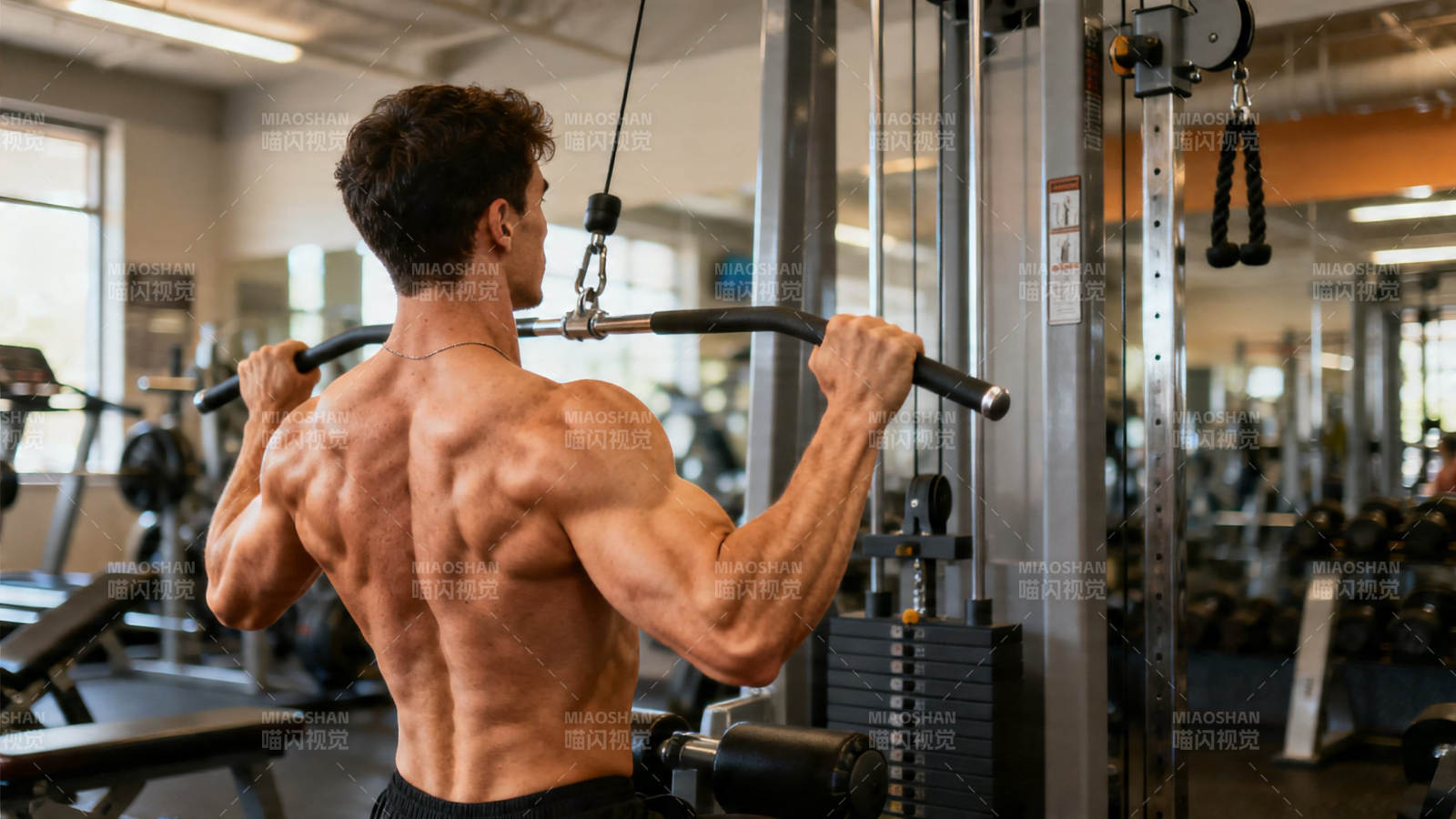 健硕背影练拉力器图片