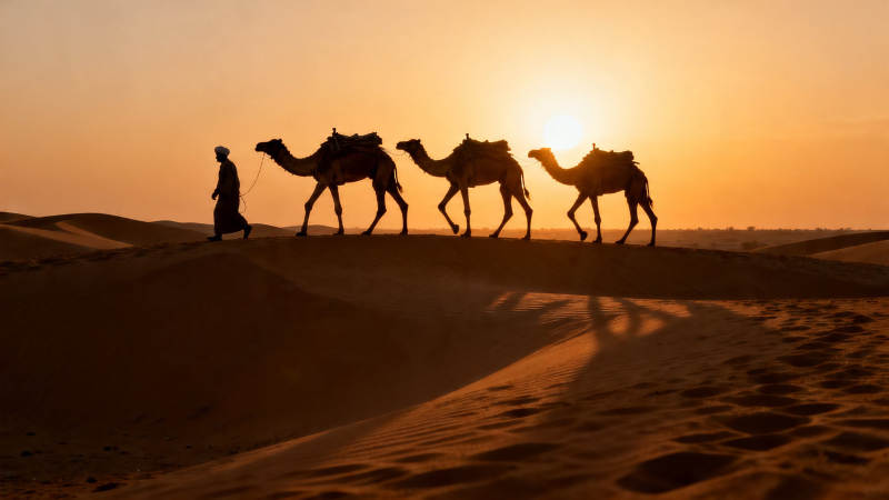 沙漠驼队剪影行图片