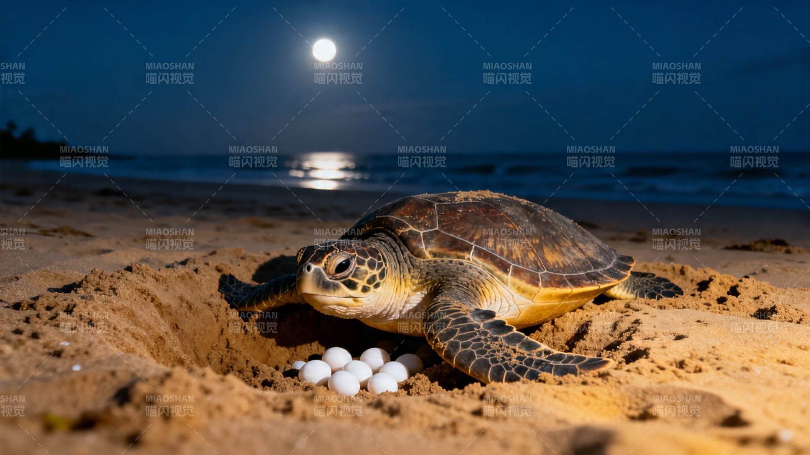 月夜海龟产卵图片