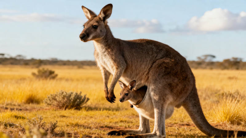 袋鼠母子草原漫步图片