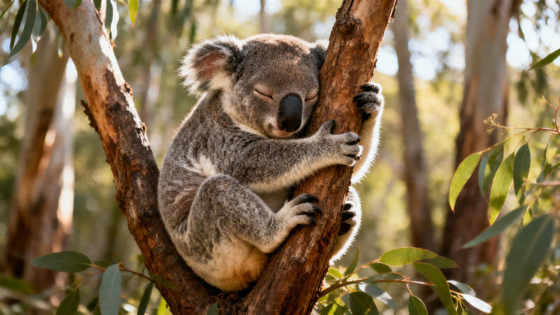 考拉抱树酣睡中图片