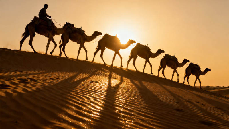 沙漠驼队剪影行图片