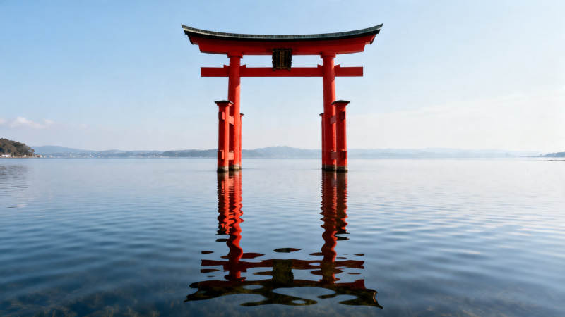 海上红鸟居 倒影如画图片