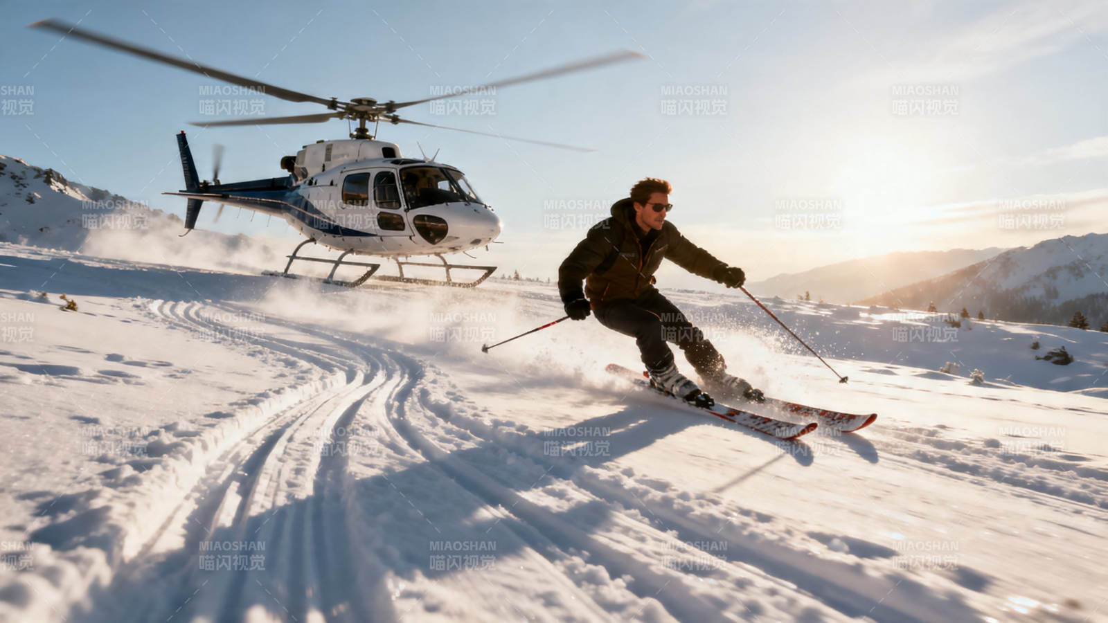 直升机伴滑 雪野追光行图片