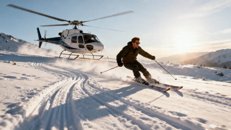 直升机伴滑 雪野追光行图片