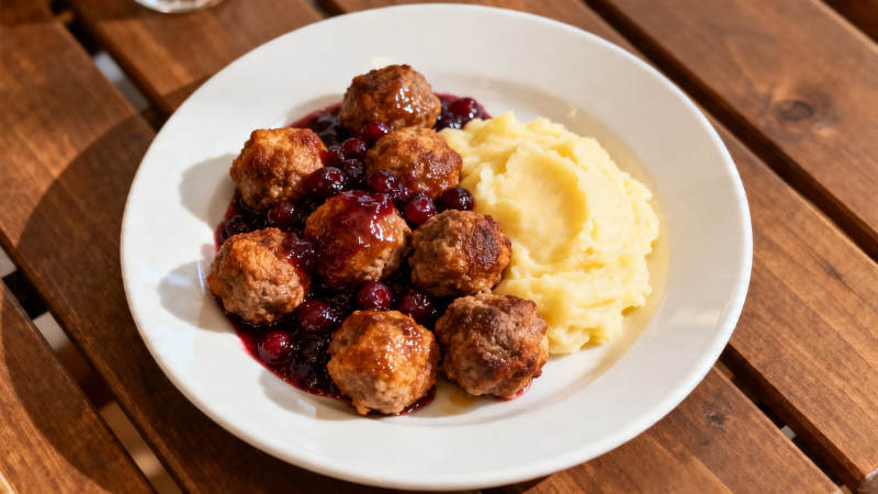 肉丸配蔓越莓酱与土豆泥图片