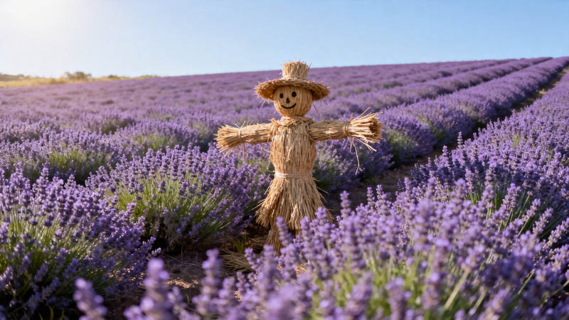 薰衣草田里的稻草人图片