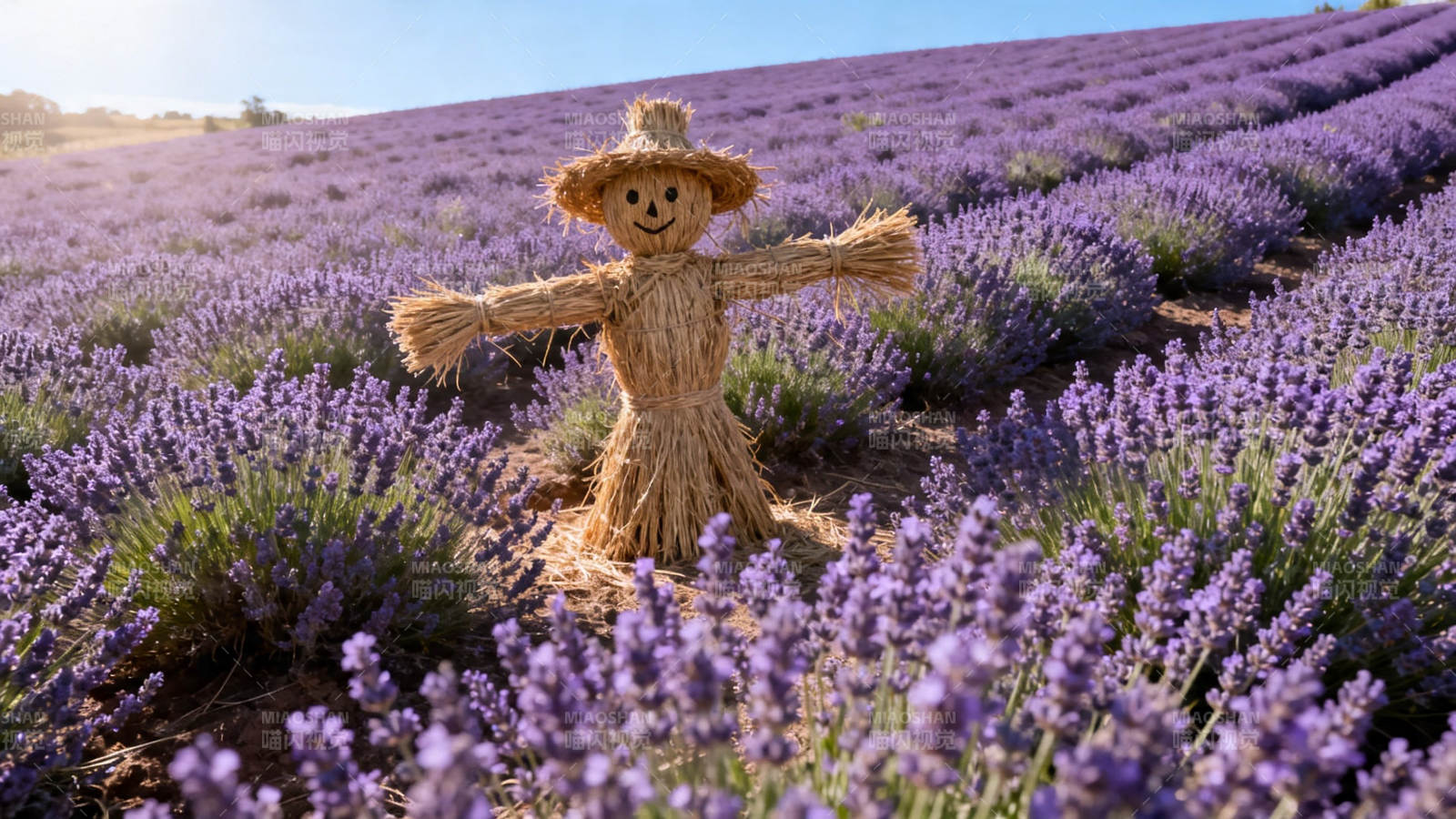 薰衣草田里的稻草人图片