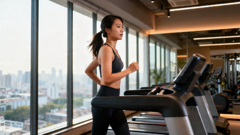 窗边跑步 城市风景相伴图片