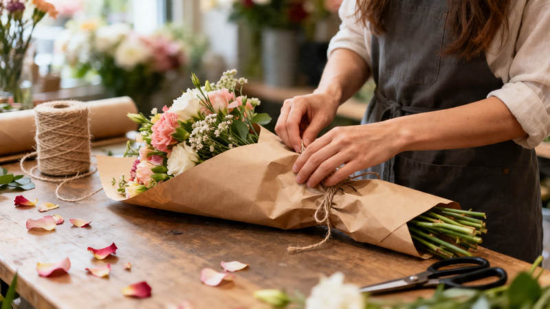 花艺师包装花束图片