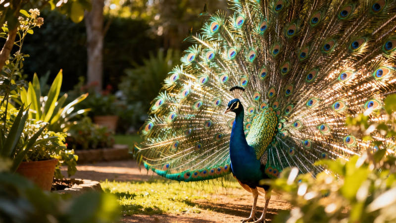 孔雀开屏 花园炫彩图片