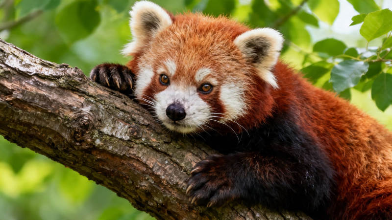 小熊猫树上慵懒望镜头图片