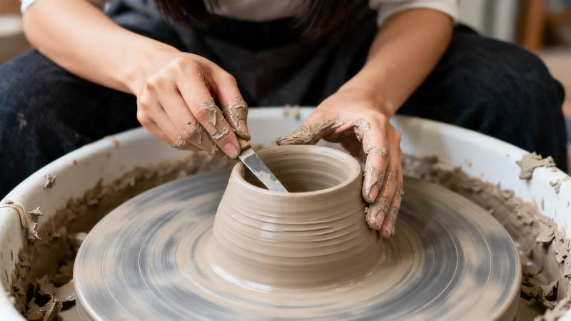 陶轮上巧手塑泥胚图片