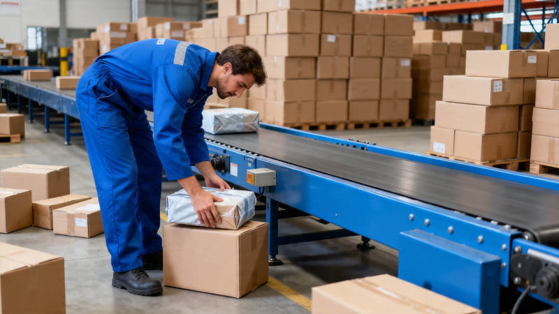 工人分拣包裹 流水线作业中图片