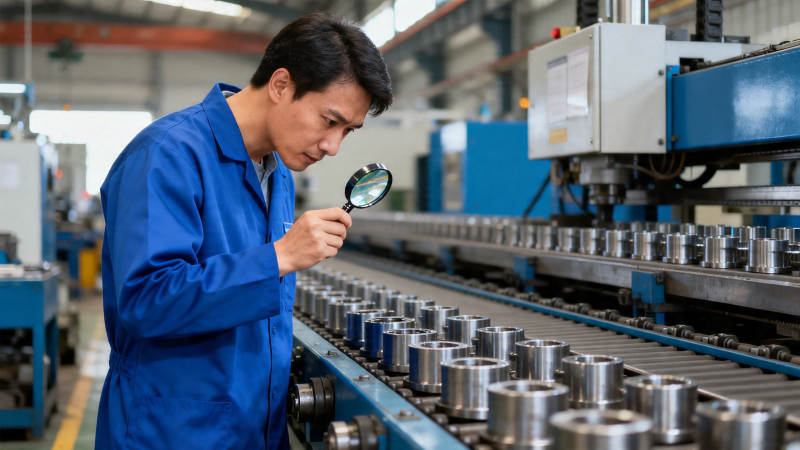 工人质检金属零件图片