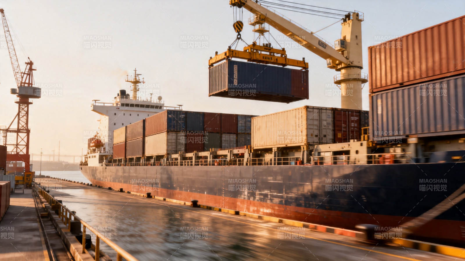 港口集装箱船装卸作业中图片