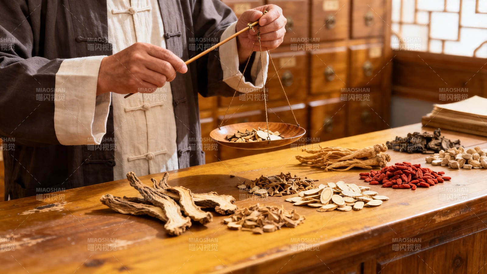 中药师称量药材图片