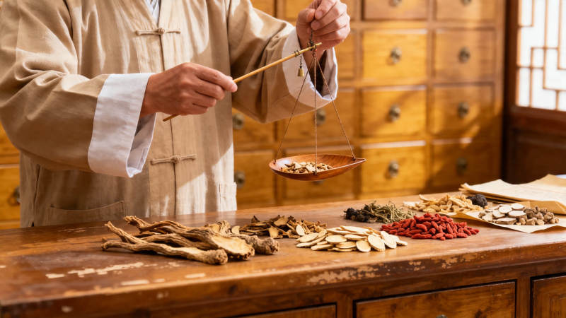 中药师称量药材图片