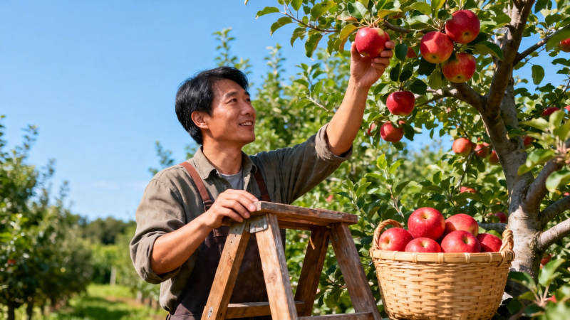 果园摘苹果 丰收笑开颜图片