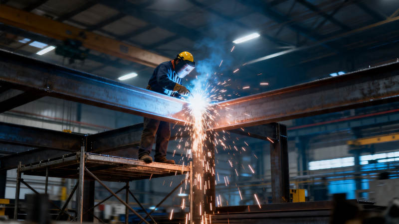 焊工火花四溅作业中图片