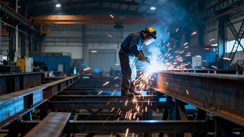 焊工火花四溅作业中图片