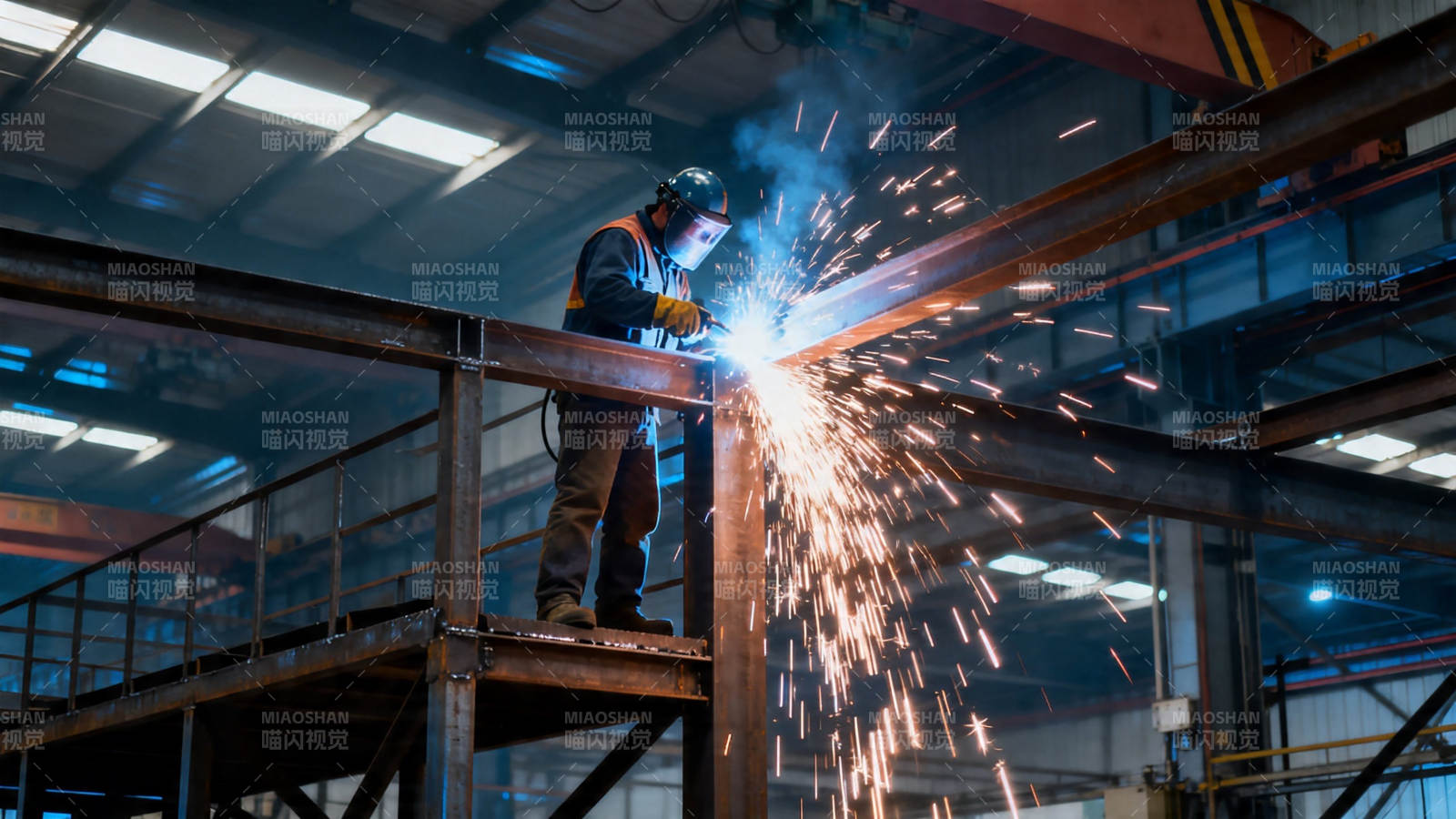 焊工火花四溅作业中图片