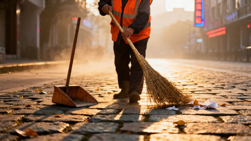 晨光中扫街人图片