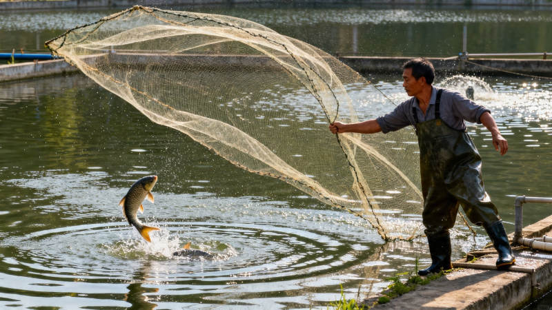 渔夫撒网捕跃鱼图片