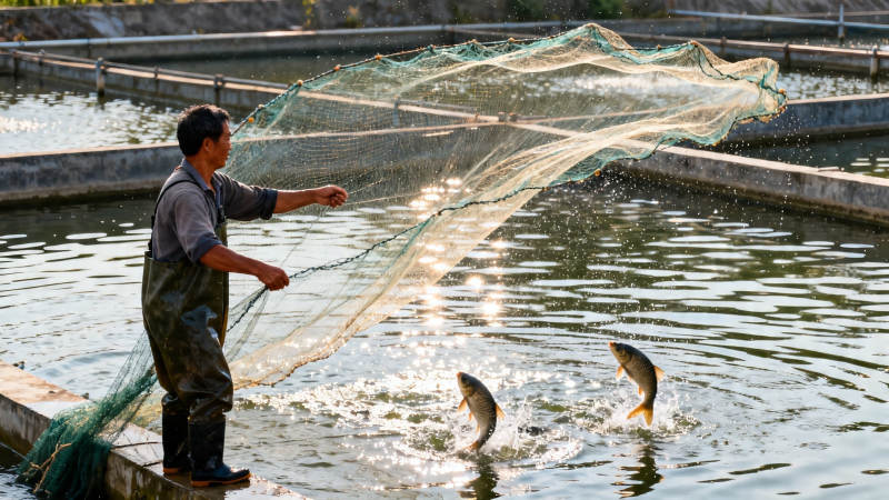 渔民撒网捕鱼 鱼跃水面图片