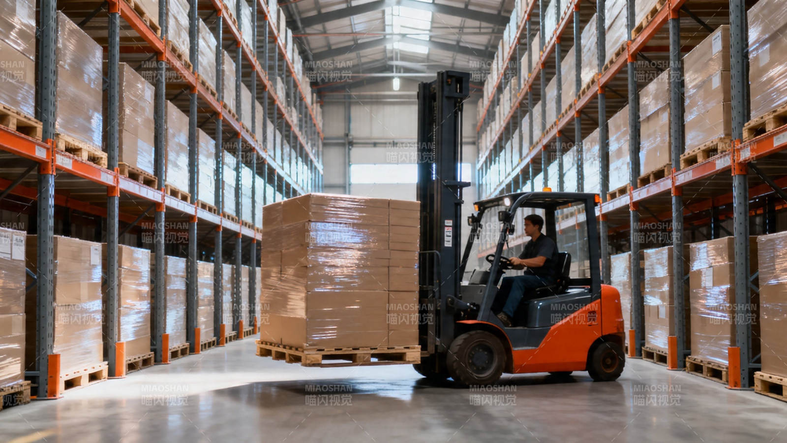 叉车运货 仓库繁忙景象图片