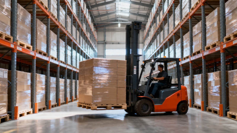 叉车运货 仓库繁忙景象图片