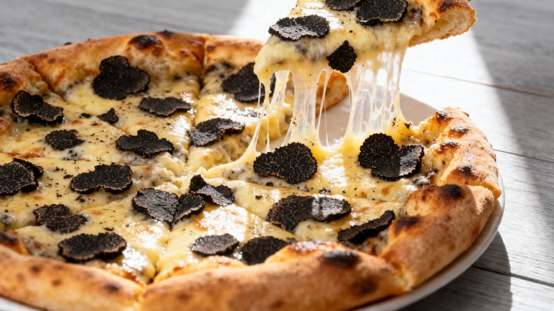 黑松露芝士披萨拉丝诱人图片