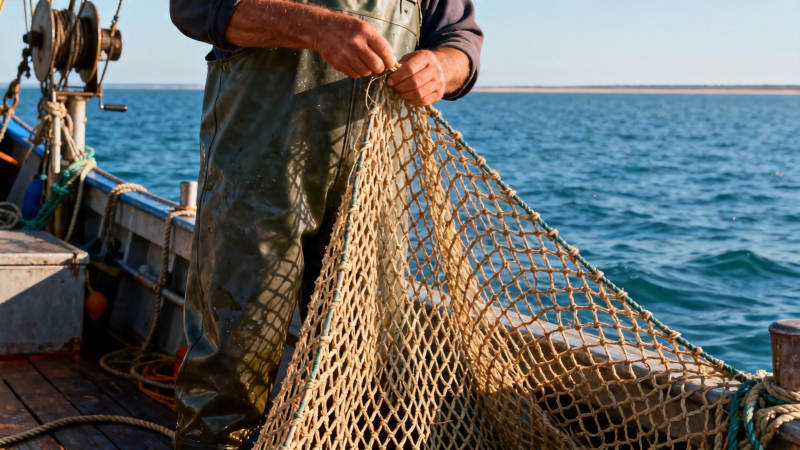 渔民海上收网作业图片